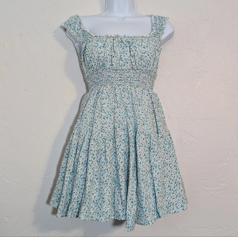 Dainty Floral Cottage Milkmaid Babydoll Mini Dress Garden Party Feminine Summer